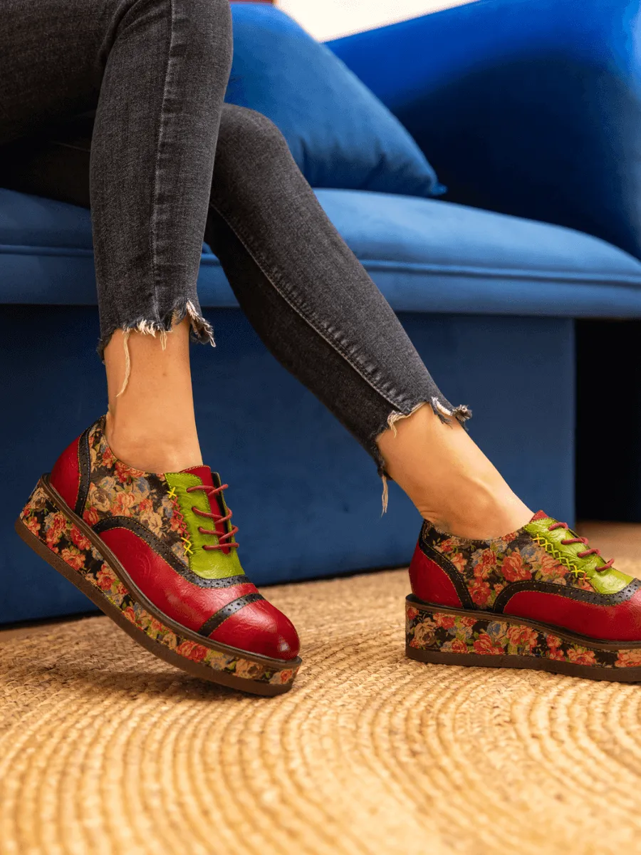 Janie Floral Embossed Leather Platform Oxford