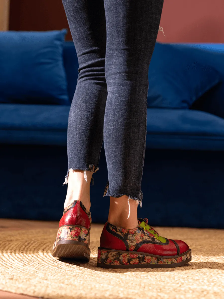 Janie Floral Embossed Leather Platform Oxford