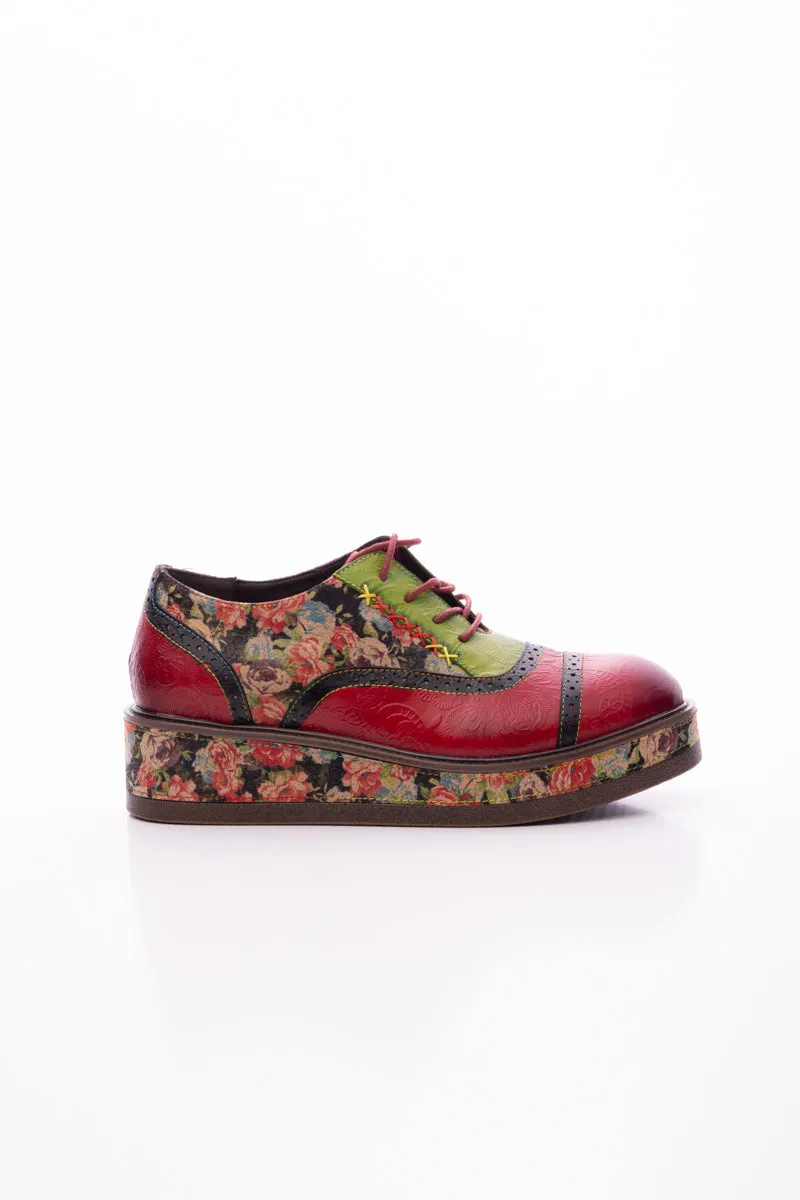 Janie Floral Embossed Leather Platform Oxford