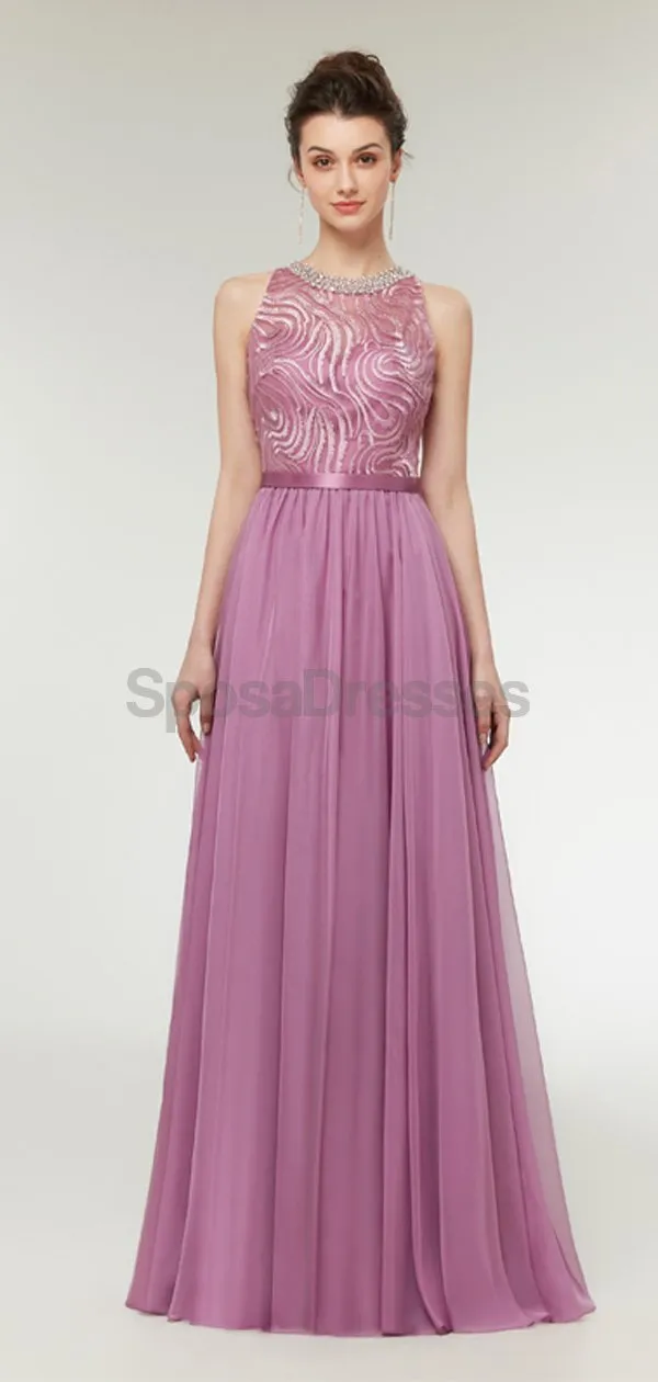 Jewel Purple Beaded Cheap Long Evening Prom Dresses, Evening Party Prom Dresses, 12001