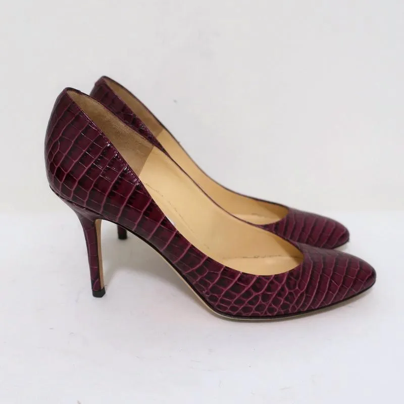 Jimmy Choo Gilbert Pumps Plum Crocodile-Embossed Leather Size 38