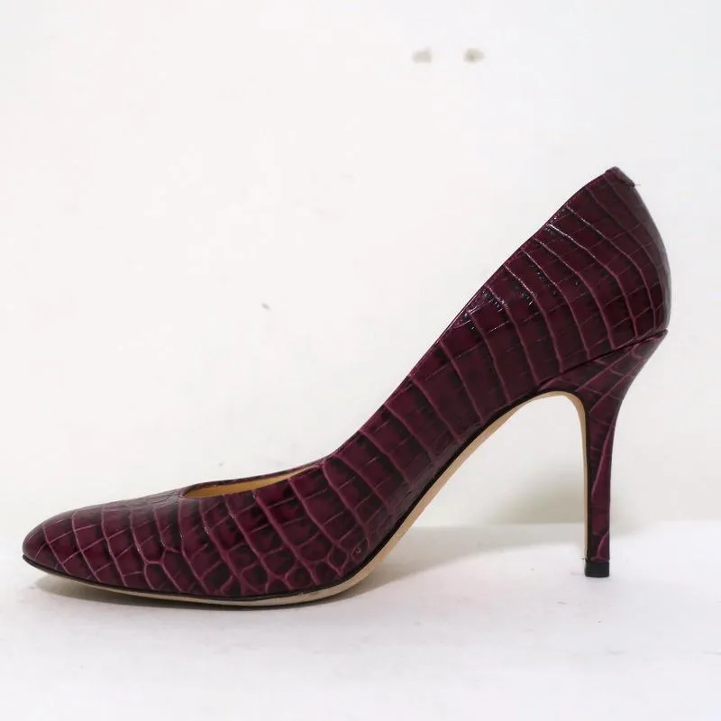 Jimmy Choo Gilbert Pumps Plum Crocodile-Embossed Leather Size 38