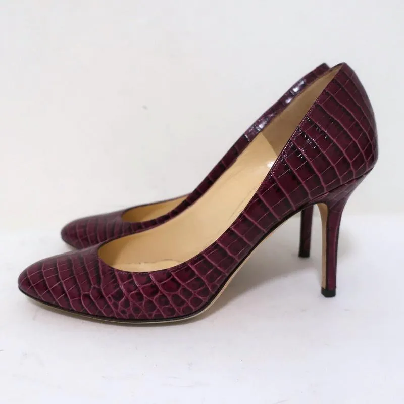 Jimmy Choo Gilbert Pumps Plum Crocodile-Embossed Leather Size 38