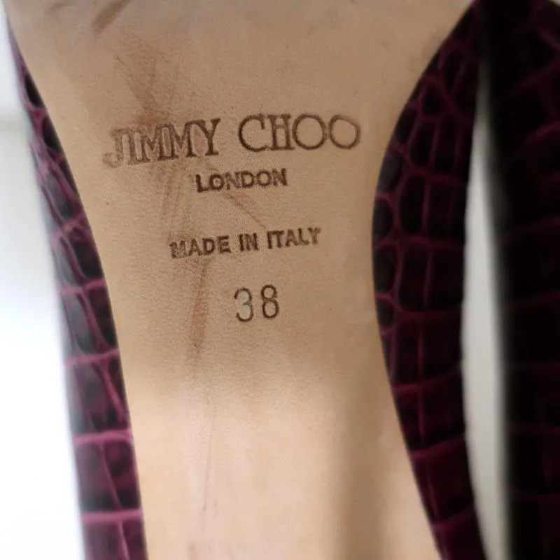 Jimmy Choo Gilbert Pumps Plum Crocodile-Embossed Leather Size 38