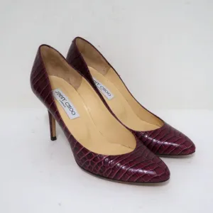 Jimmy Choo Gilbert Pumps Plum Crocodile-Embossed Leather Size 38
