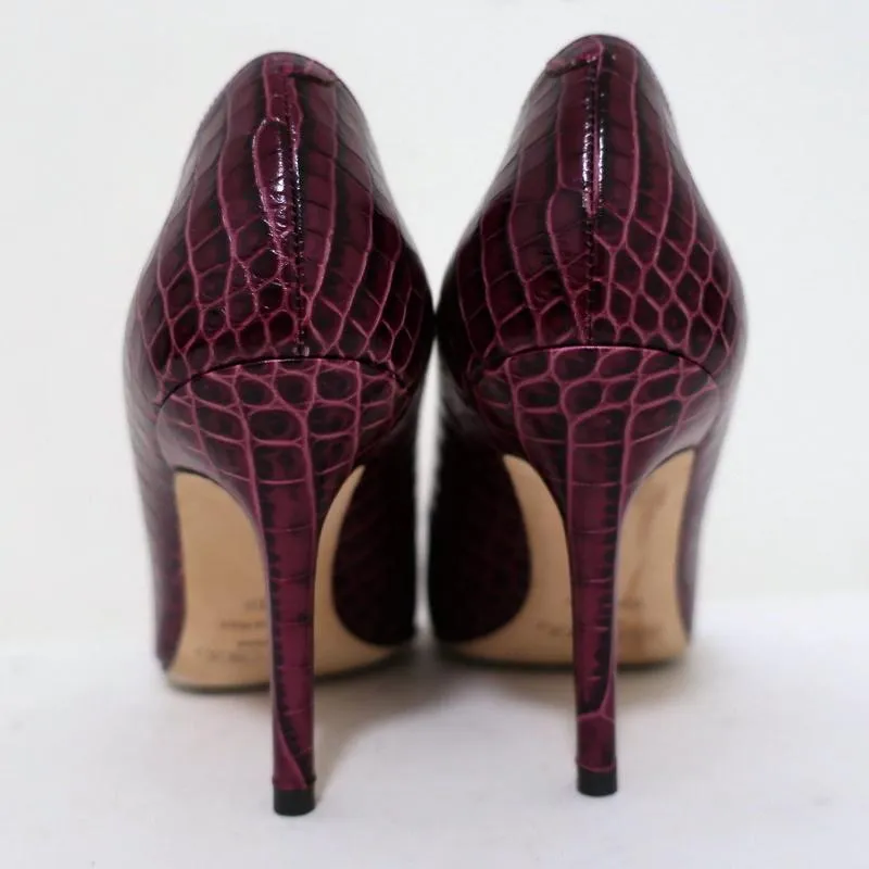Jimmy Choo Gilbert Pumps Plum Crocodile-Embossed Leather Size 38
