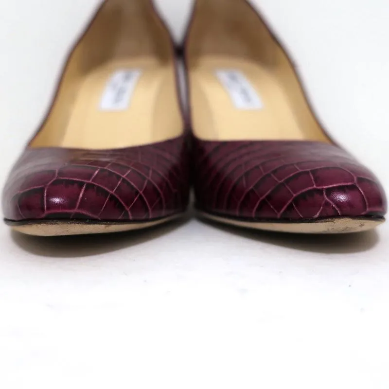 Jimmy Choo Gilbert Pumps Plum Crocodile-Embossed Leather Size 38