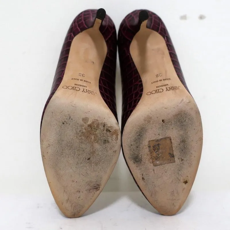 Jimmy Choo Gilbert Pumps Plum Crocodile-Embossed Leather Size 38