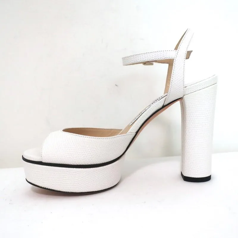 Jimmy Choo Peachy Platform Sandals White Lizard-Embossed Leather Size 36 NEW