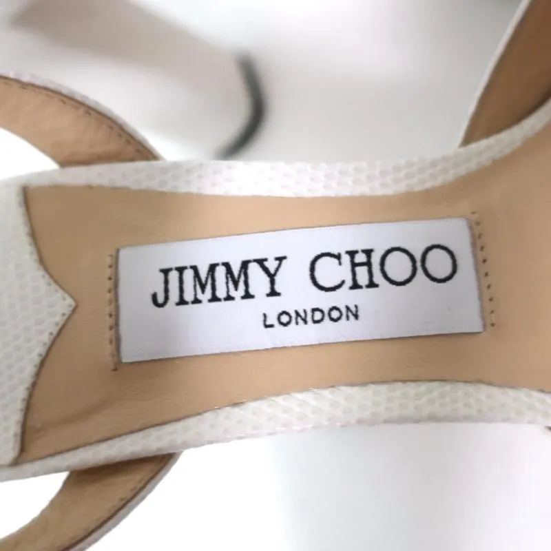 Jimmy Choo Peachy Platform Sandals White Lizard-Embossed Leather Size 36 NEW