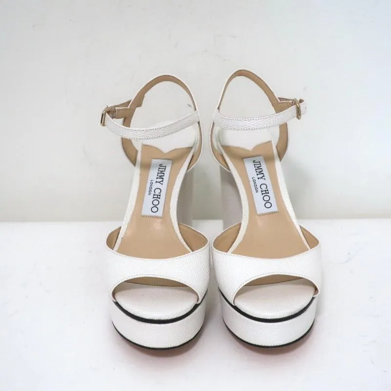Jimmy Choo Peachy Platform Sandals White Lizard-Embossed Leather Size 36 NEW