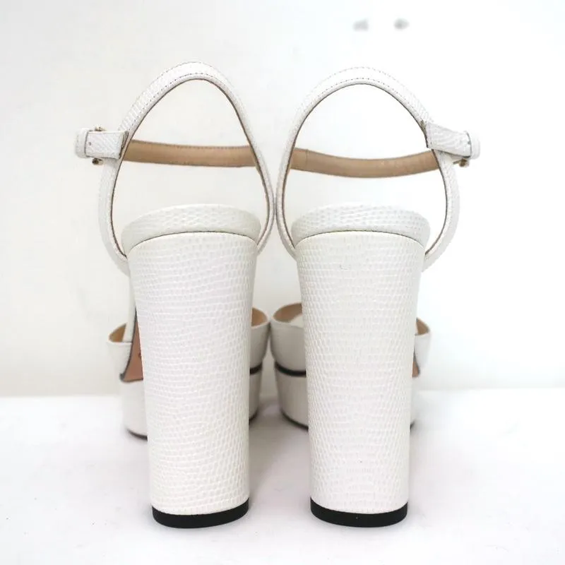 Jimmy Choo Peachy Platform Sandals White Lizard-Embossed Leather Size 36 NEW