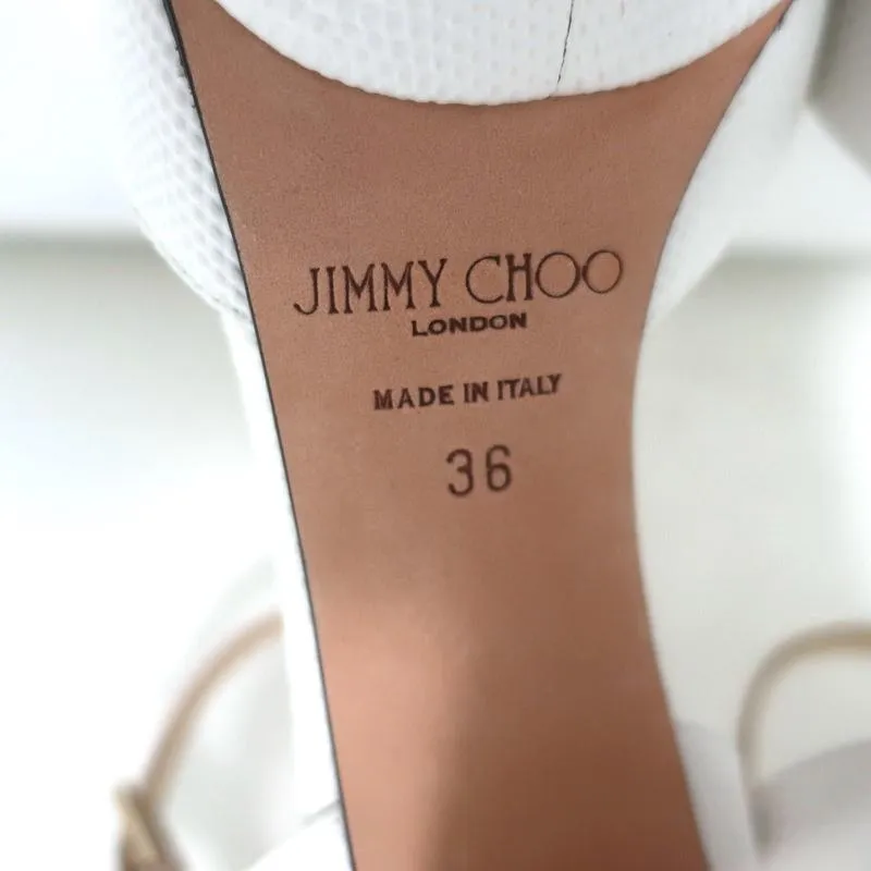Jimmy Choo Peachy Platform Sandals White Lizard-Embossed Leather Size 36 NEW