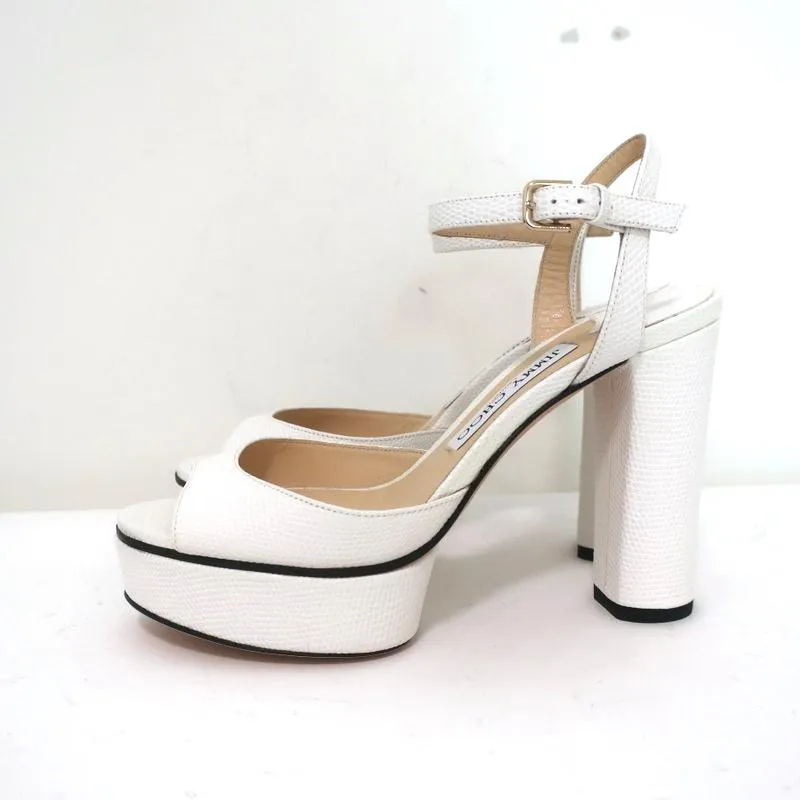 Jimmy Choo Peachy Platform Sandals White Lizard-Embossed Leather Size 36 NEW