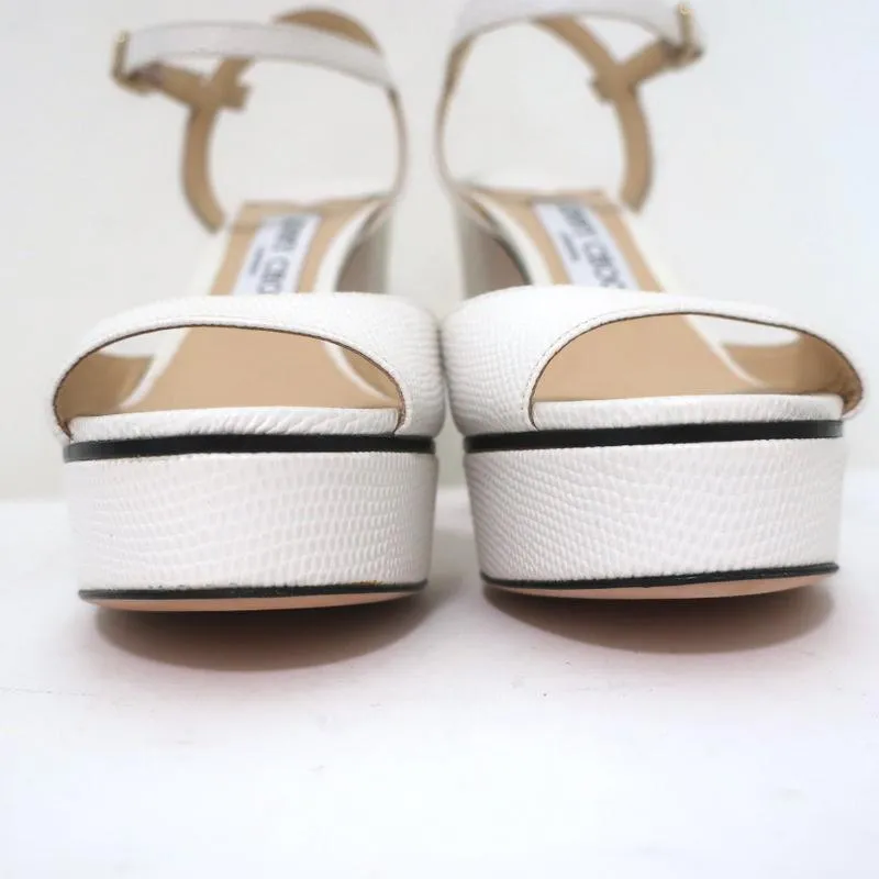 Jimmy Choo Peachy Platform Sandals White Lizard-Embossed Leather Size 36 NEW
