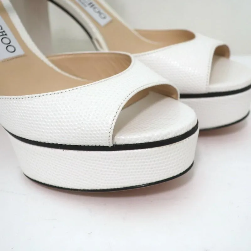 Jimmy Choo Peachy Platform Sandals White Lizard-Embossed Leather Size 36 NEW