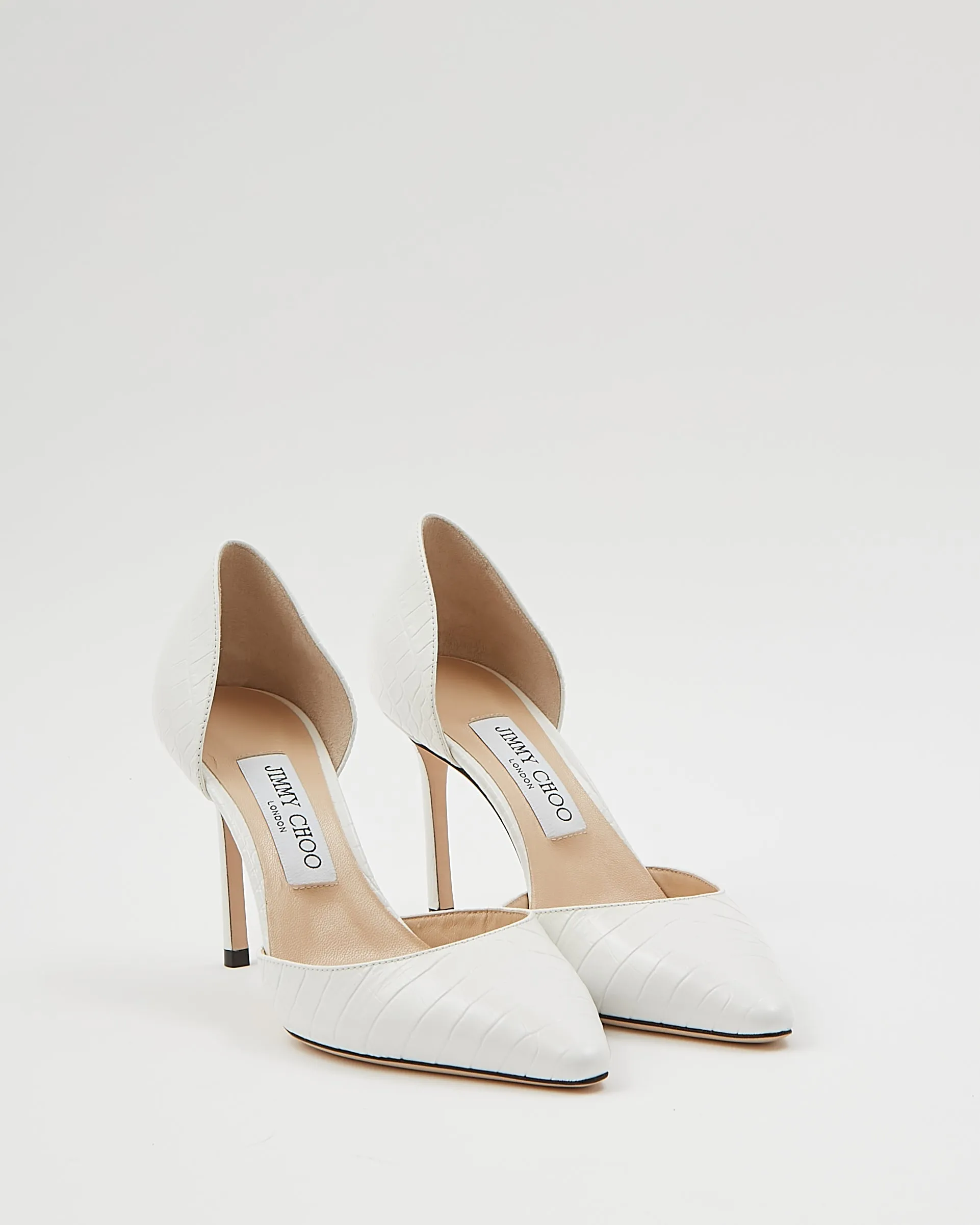 Jimmy Choo White Croc Embossed Point Toe heels - 37.5