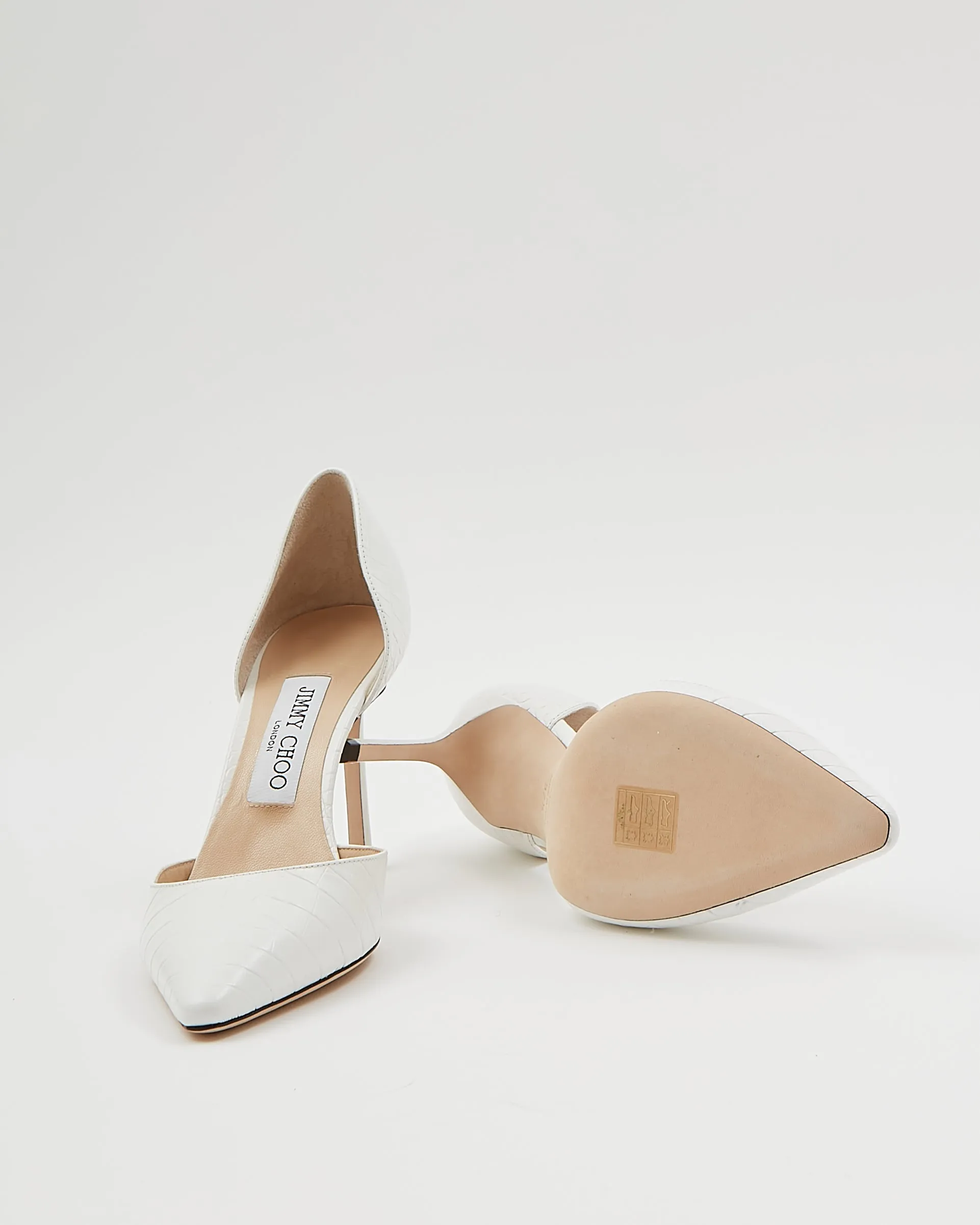 Jimmy Choo White Croc Embossed Point Toe heels - 37.5