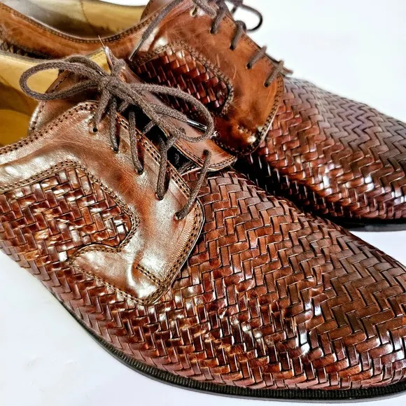 Johnston &amp; Murphy Domani Brown Leather Woven Comfort Mens Oxford Sz 11.5 Sh409.2