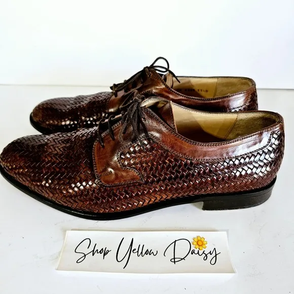Johnston &amp; Murphy Domani Brown Leather Woven Comfort Mens Oxford Sz 11.5 Sh409.2