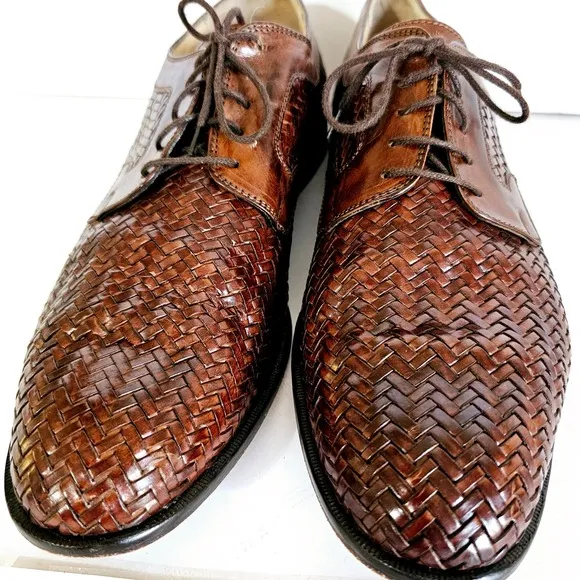 Johnston &amp; Murphy Domani Brown Leather Woven Comfort Mens Oxford Sz 11.5 Sh409.2