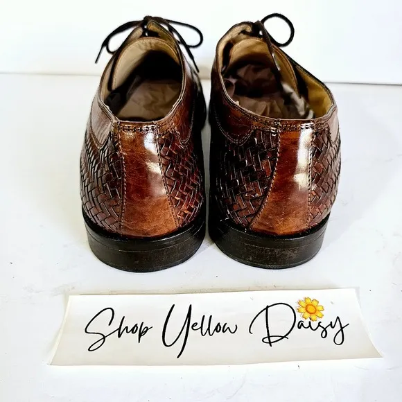 Johnston &amp; Murphy Domani Brown Leather Woven Comfort Mens Oxford Sz 11.5 Sh409.2
