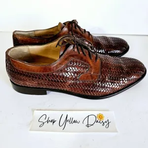 Johnston &amp; Murphy Domani Brown Leather Woven Comfort Mens Oxford Sz 11.5 Sh409.2