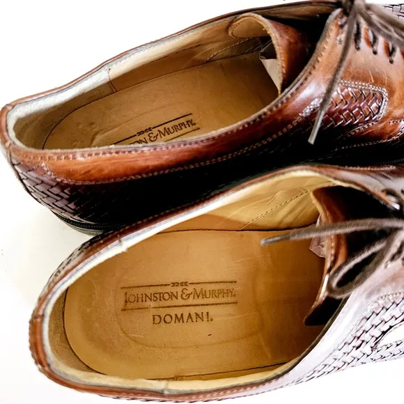 Johnston &amp; Murphy Domani Brown Leather Woven Comfort Mens Oxford Sz 11.5 Sh409.2