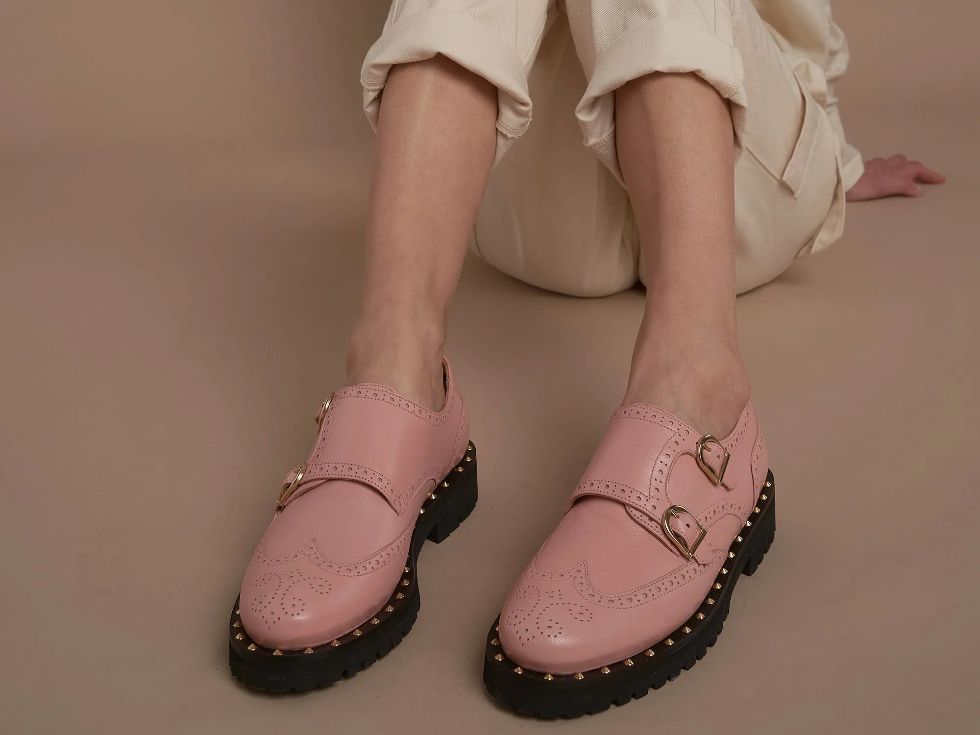 KATE - Pink Double Monk Derby Shoe