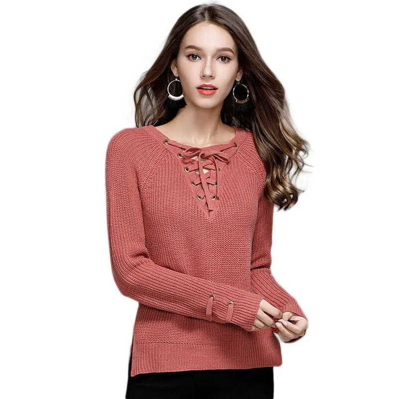 Knitted Lace-Up Sweater