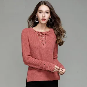 Knitted Lace-Up Sweater