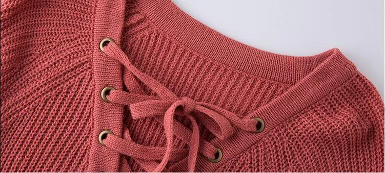 Knitted Lace-Up Sweater