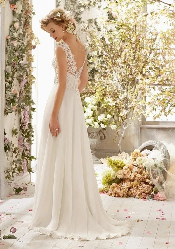 Lace Bodice Summer Boho Beach Bridal Wedding Dresses