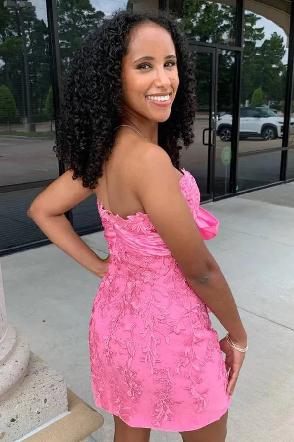 Lace Sweetheart Pink Strapless Bodycon Homecoming Dress TN431