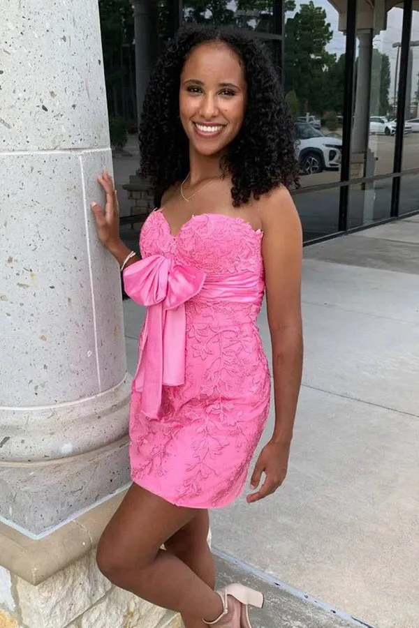 Lace Sweetheart Pink Strapless Bodycon Homecoming Dress TN431