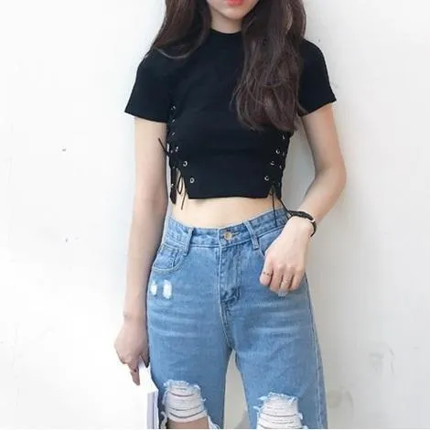 Lace-Up Crop T-Shirt