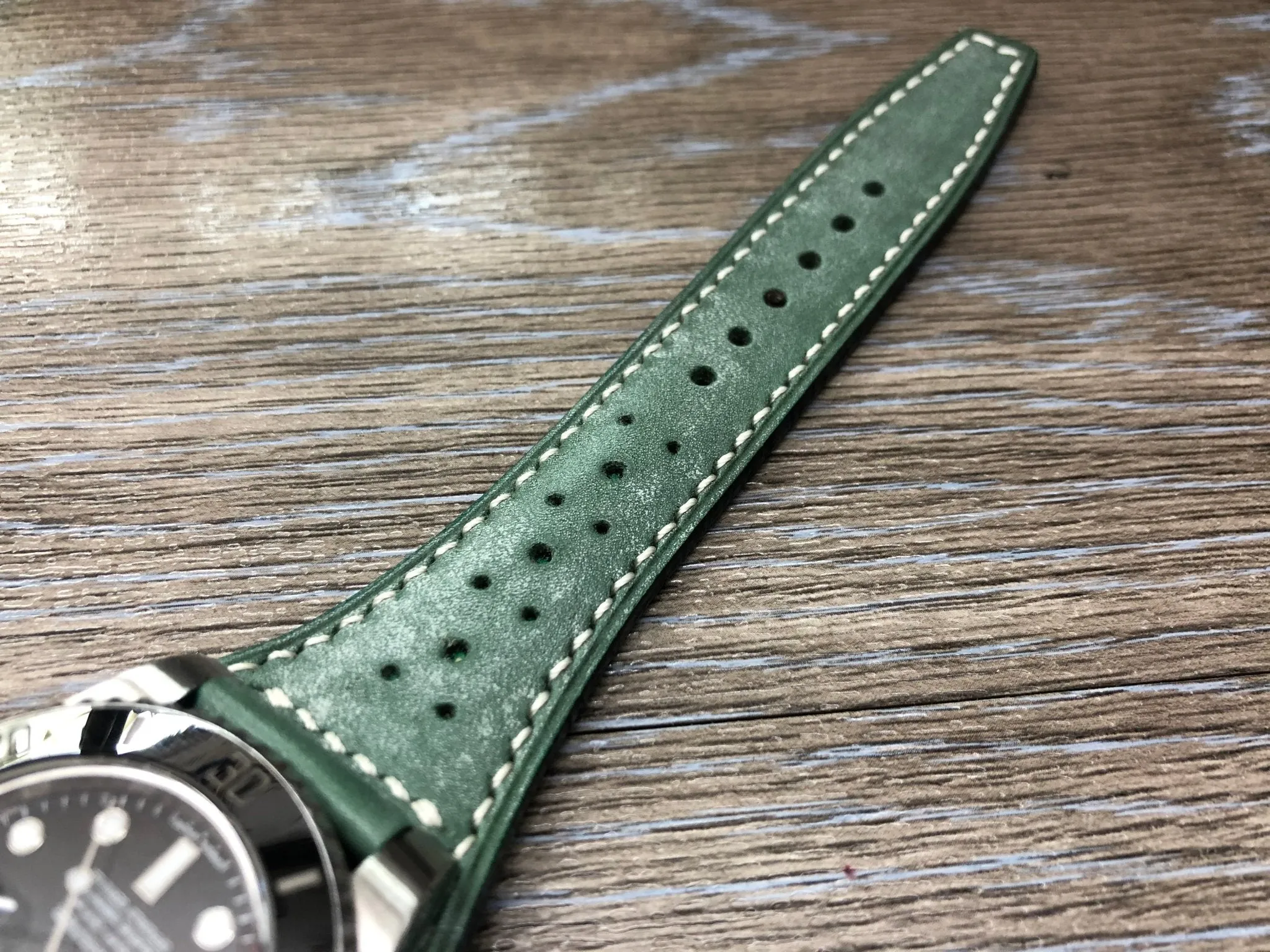 Leather Watch band 20mm, Genuine Leather Watch Straps Brogue Pattern 19mm, Vintage Green Leather Bund Straps, Gift Idea for mens