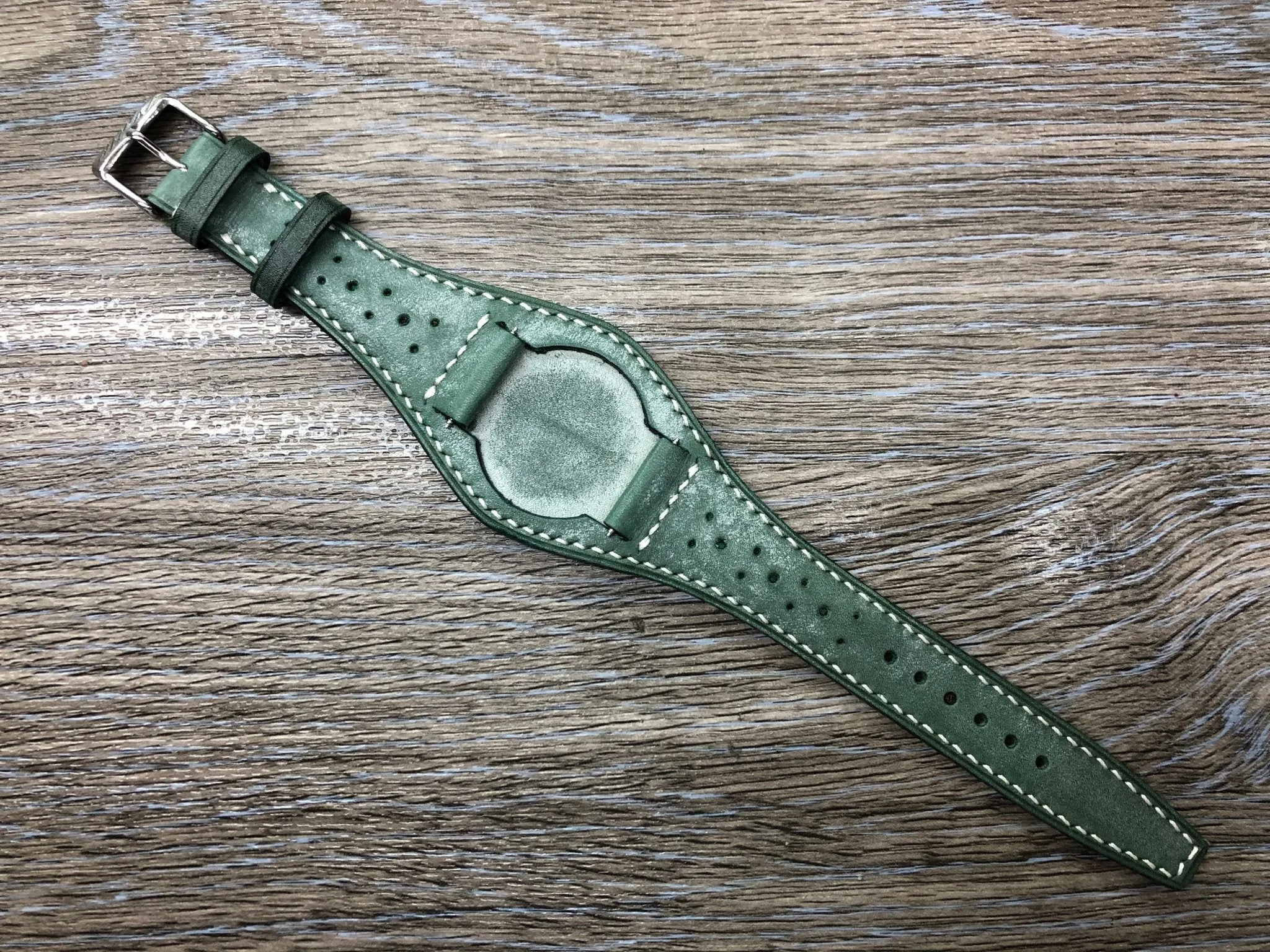 Leather Watch band 20mm, Genuine Leather Watch Straps Brogue Pattern 19mm, Vintage Green Leather Bund Straps, Gift Idea for mens