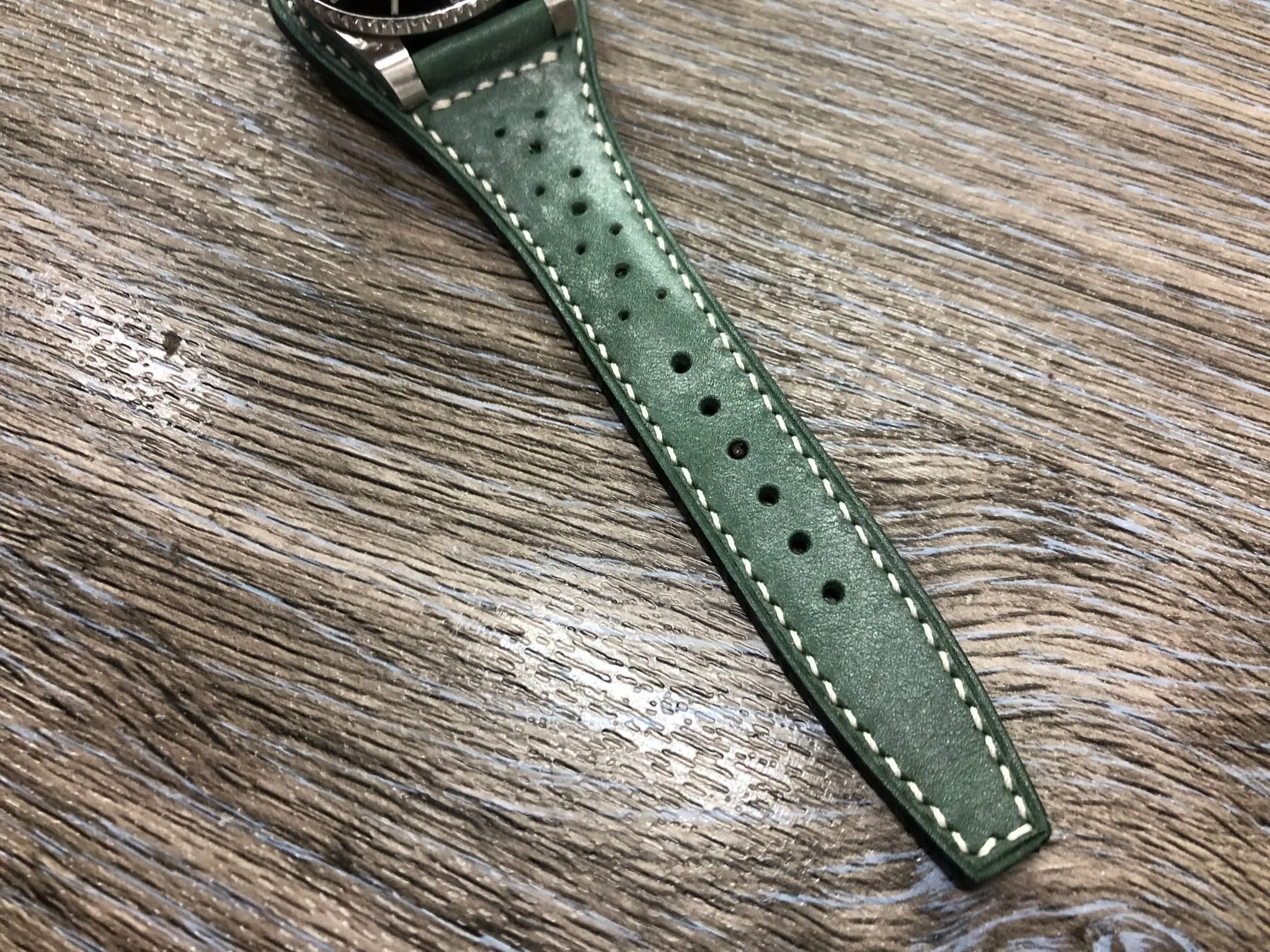 Leather Watch band 20mm, Genuine Leather Watch Straps Brogue Pattern 19mm, Vintage Green Leather Bund Straps, Gift Idea for mens