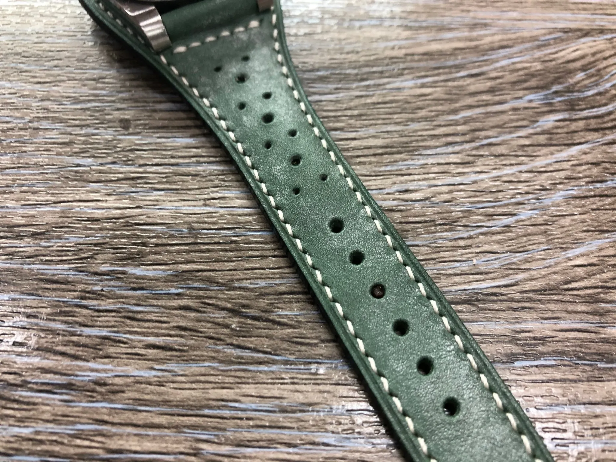 Leather Watch band 20mm, Genuine Leather Watch Straps Brogue Pattern 19mm, Vintage Green Leather Bund Straps, Gift Idea for mens