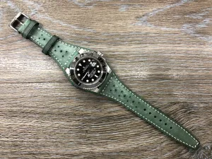 Leather Watch band 20mm, Genuine Leather Watch Straps Brogue Pattern 19mm, Vintage Green Leather Bund Straps, Gift Idea for mens