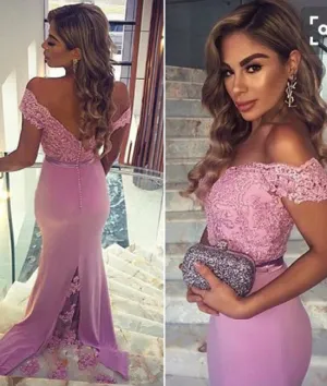 Lilac Chiffon Lace Sweetheart mermaid Long Prom Dresses, Bridesmaid Dress