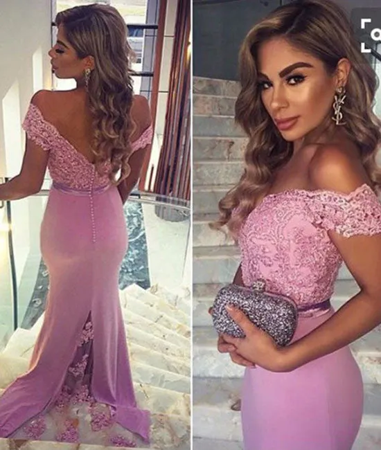 Lilac Chiffon Lace Sweetheart mermaid Long Prom Dresses, Bridesmaid Dress