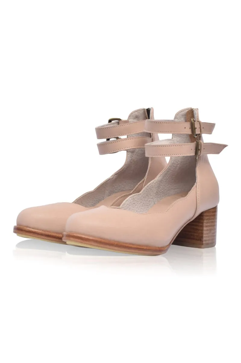Lily Valley Leather Heels in Ivory
