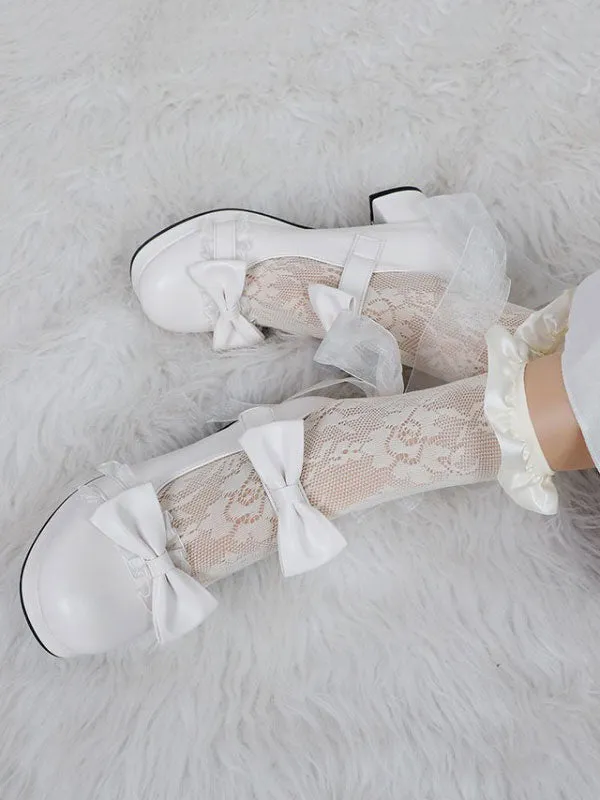 Lolita Footwear Black Round Toe PU Leather Lace Up Sweet Lolita Pumps