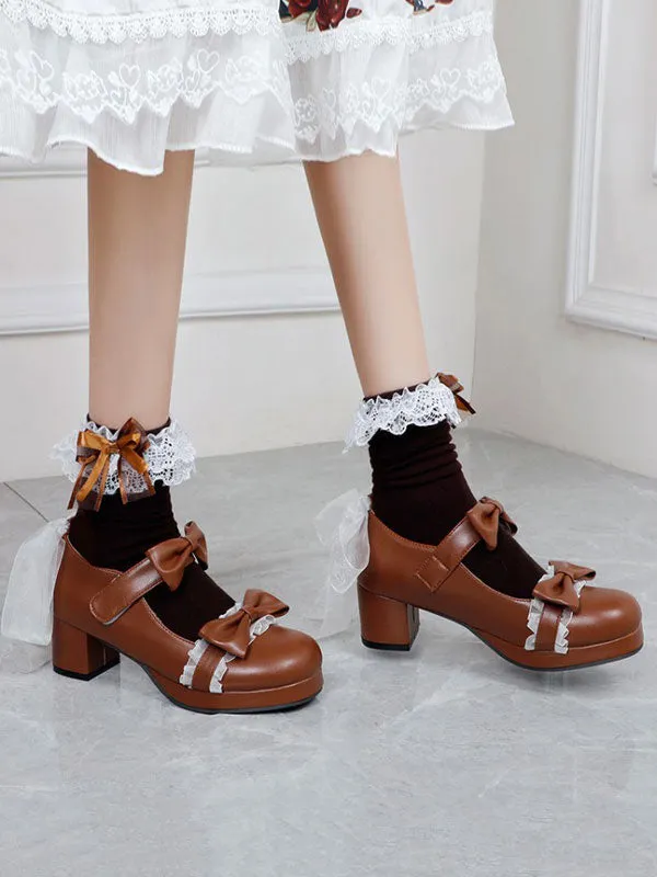 Lolita Footwear Black Round Toe PU Leather Lace Up Sweet Lolita Pumps