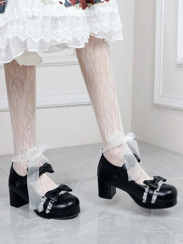 Lolita Footwear Black Round Toe PU Leather Lace Up Sweet Lolita Pumps