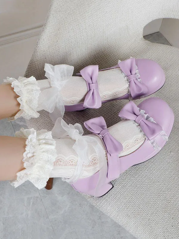 Lolita Footwear Black Round Toe PU Leather Lace Up Sweet Lolita Pumps