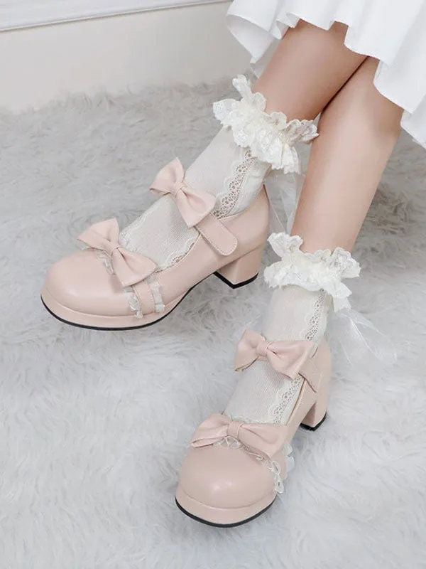 Lolita Footwear Black Round Toe PU Leather Lace Up Sweet Lolita Pumps