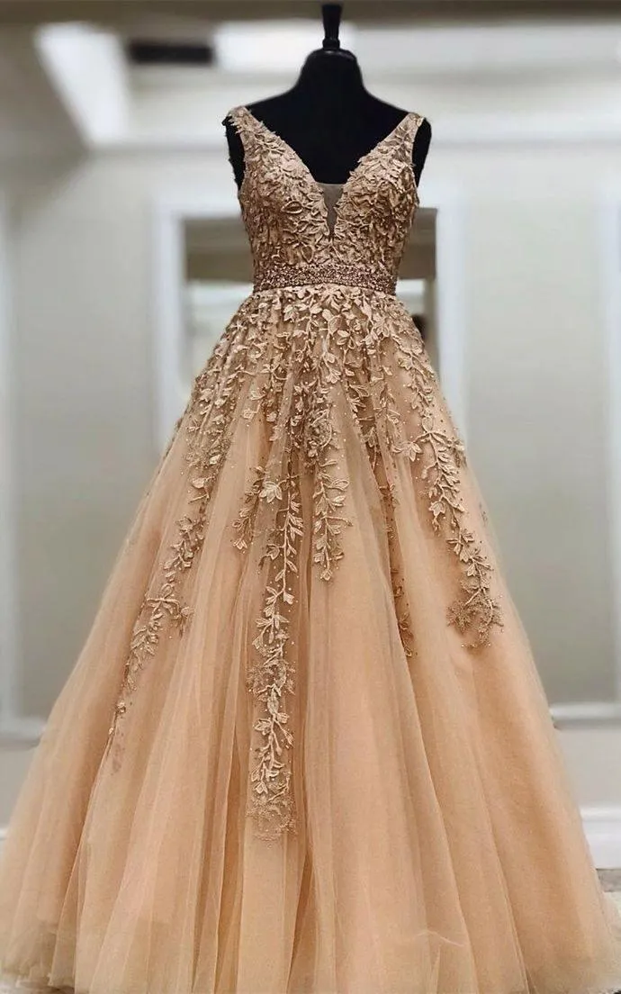 Long Lace evening dress Applique Prom Dresses Ball Gown party Dress TP0965